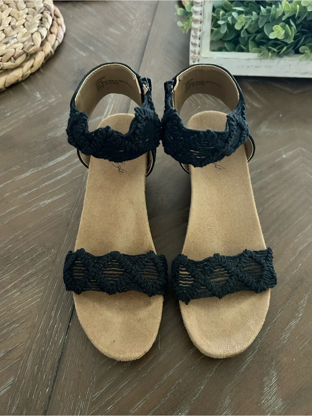 Black Wedge Sandals with Braided Straps
